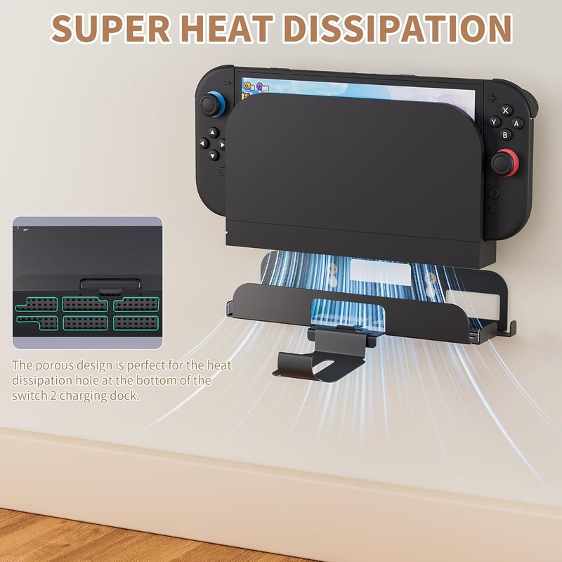 GLDRAM Wall Mount Stand for Nintendo Switch 2/NS/OLED, Metal Wall Mount Suspension Holder Shelf with Hanging Hoods Storage Brackets for Joncon & Pro Controller Accessories - Safely Near or Behind TV - Image 3